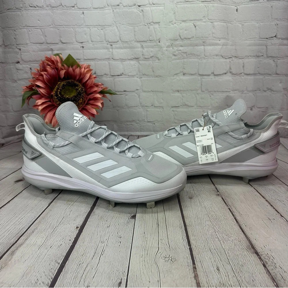 new mens icon 7 boost baseball metal cleats sz 15 white grey icon heel lockdown